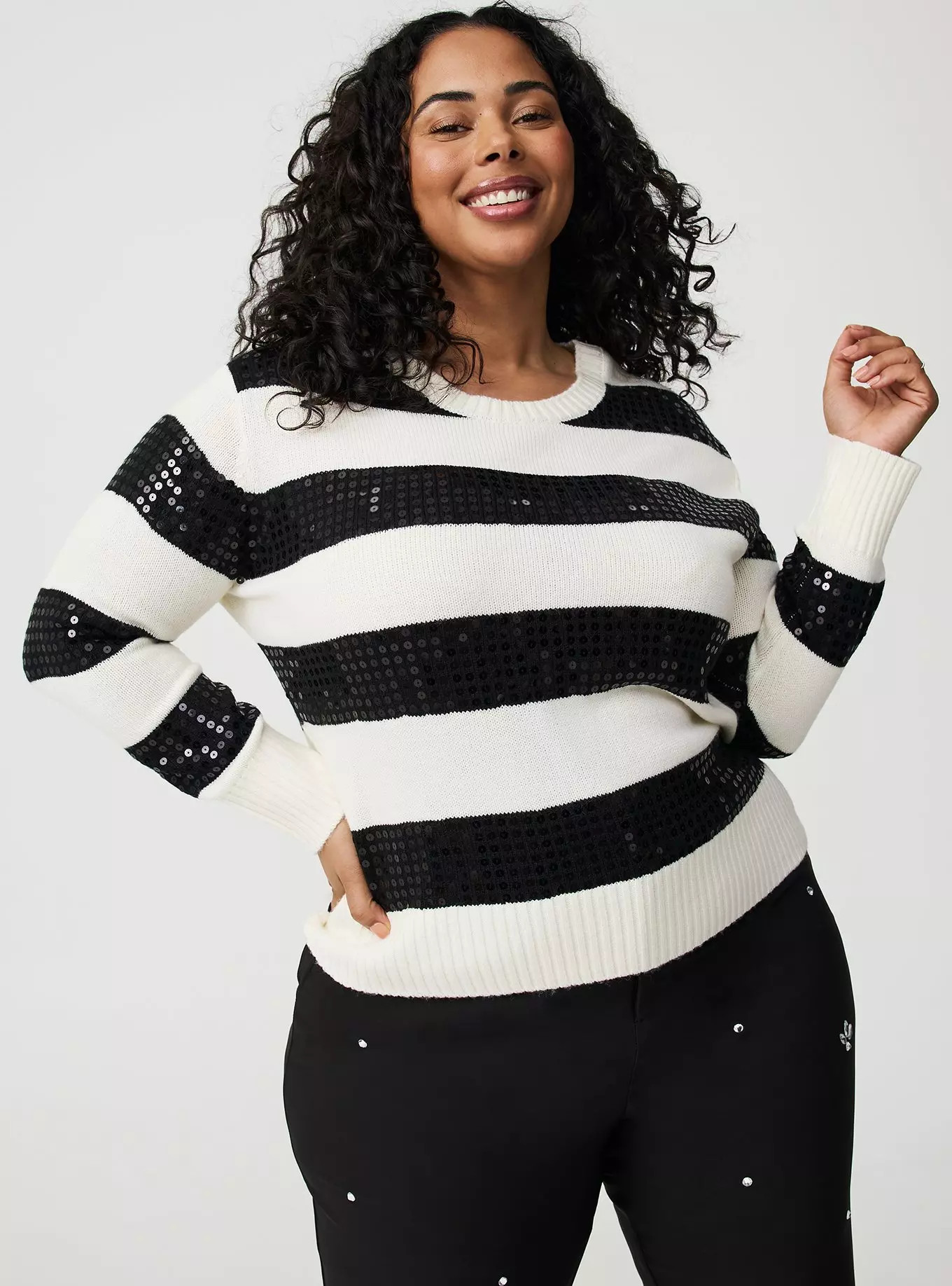Stripe Sequin Crew Pullover Sweater | Torrid (US & Canada)