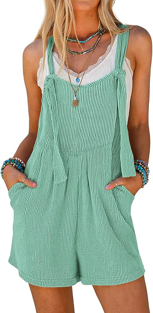 Ekouaer Women's Rompers Jumpsuits Sleeveless Adjustable Ribbed Knit Vacation Beach Travel Overall... | Amazon (US)