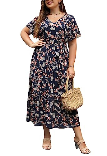 Nemidor Plus Size Women Casual Maxi Dresses Print Bobo Belted Layered Chiffon Summer Long Dress w... | Amazon (US)