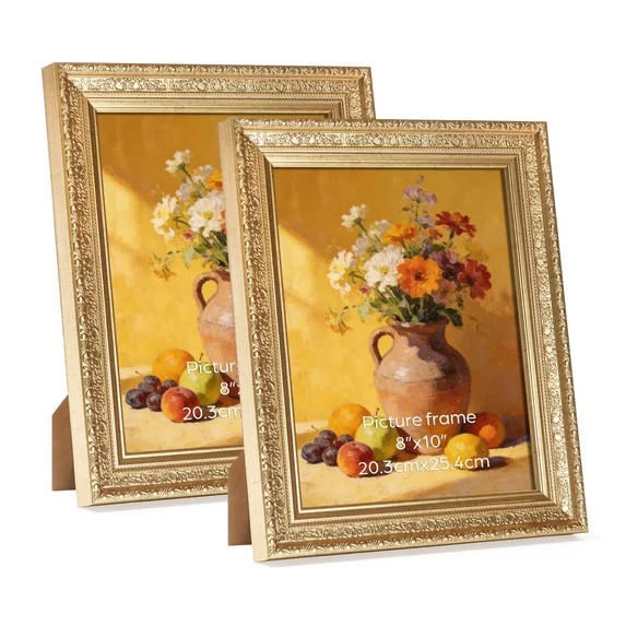 8x10 Picture Frames Set of 2, Chic Style Gold Photo Frame for Wall or Tabletop | Walmart (US)