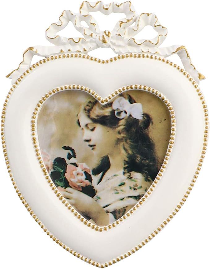 GARNECK Vintage Picture Frame Heart Shaped Decorative Photo Frames Bow Design Handcrafted Resin P... | Amazon (US)