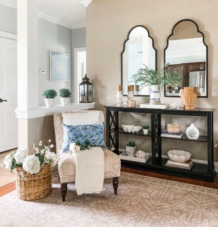 Entryway, foyer refresh! Neutral area rugs on sale, black mirrors, accent chair, black console table, blue embroidered throw pillows on sale, white throw blanket, woven basket, scallop bowl, Rugs Direct, Wayfair , Target Kirkland’s home, Ballard Designs furniture sales, Amazon. Free shipping 


#LTKsalealert #LTKFind #LTKhome