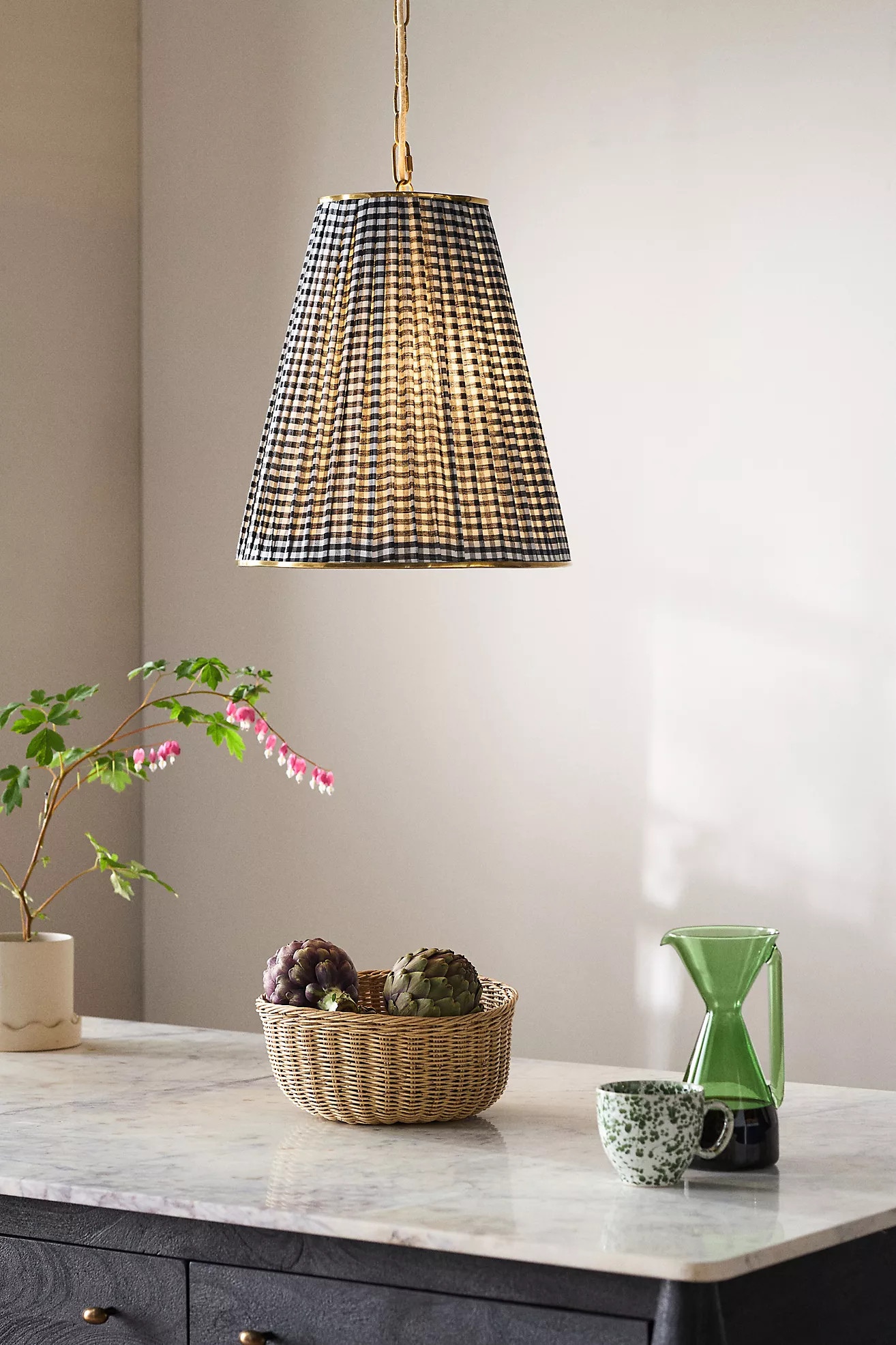 Lee Ruched Printed Shade Brass Tall Pendant | Anthropologie (US)