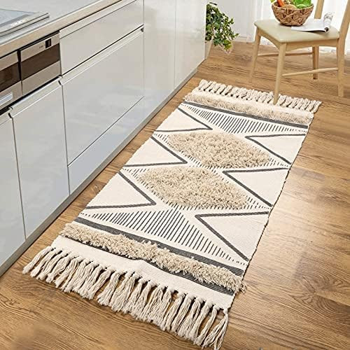 LEEVAN Boho Kitchen Runner Rug 2'x4' Cotton Tufted Geometric Rugs with Tassels Chic Diamond Farmh... | Amazon (US)