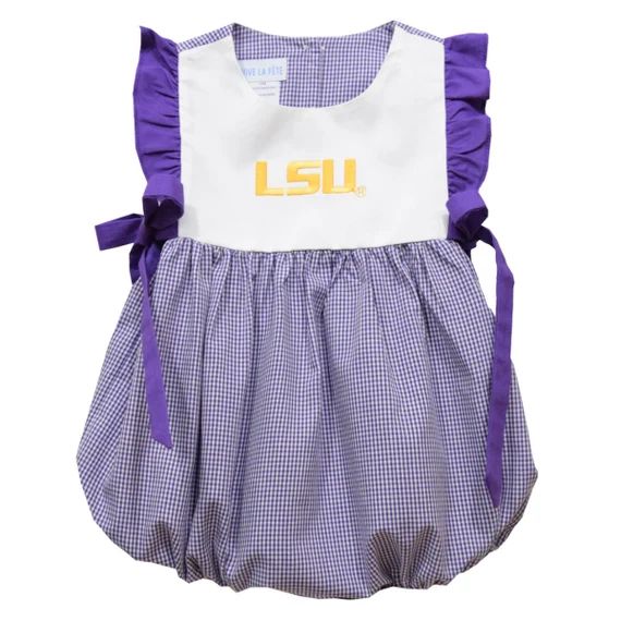 LSU Tigers Embroidered Purple Gingham Girls Bubble - Etsy | Etsy (US)