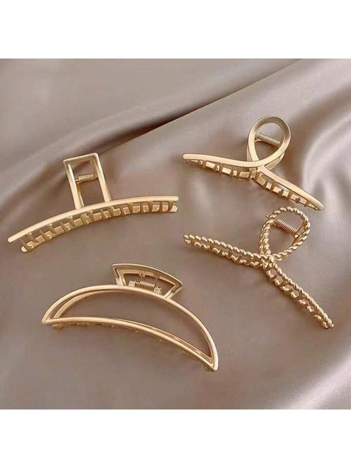 1/4pcs Simple & Fashionable Metal Hair Claw, Half Circular & Cross Design Hair Clip For Daily Use... | SHEIN