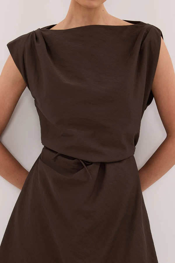 MARMO CHOCOLATE DRAPED MINI DRESS | DISSH