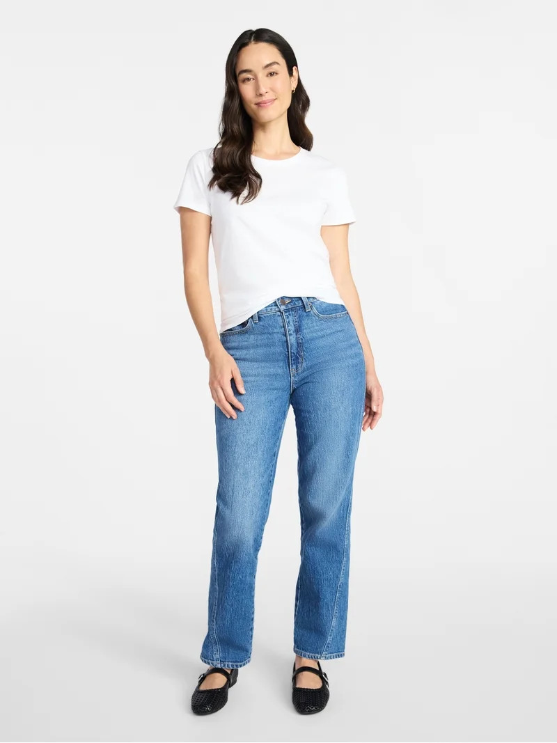 Time and Tru Women's High Rise Relaxed Straight Leg Jeans, 30" Inseam, Sizes 0-22 | Walmart (US)