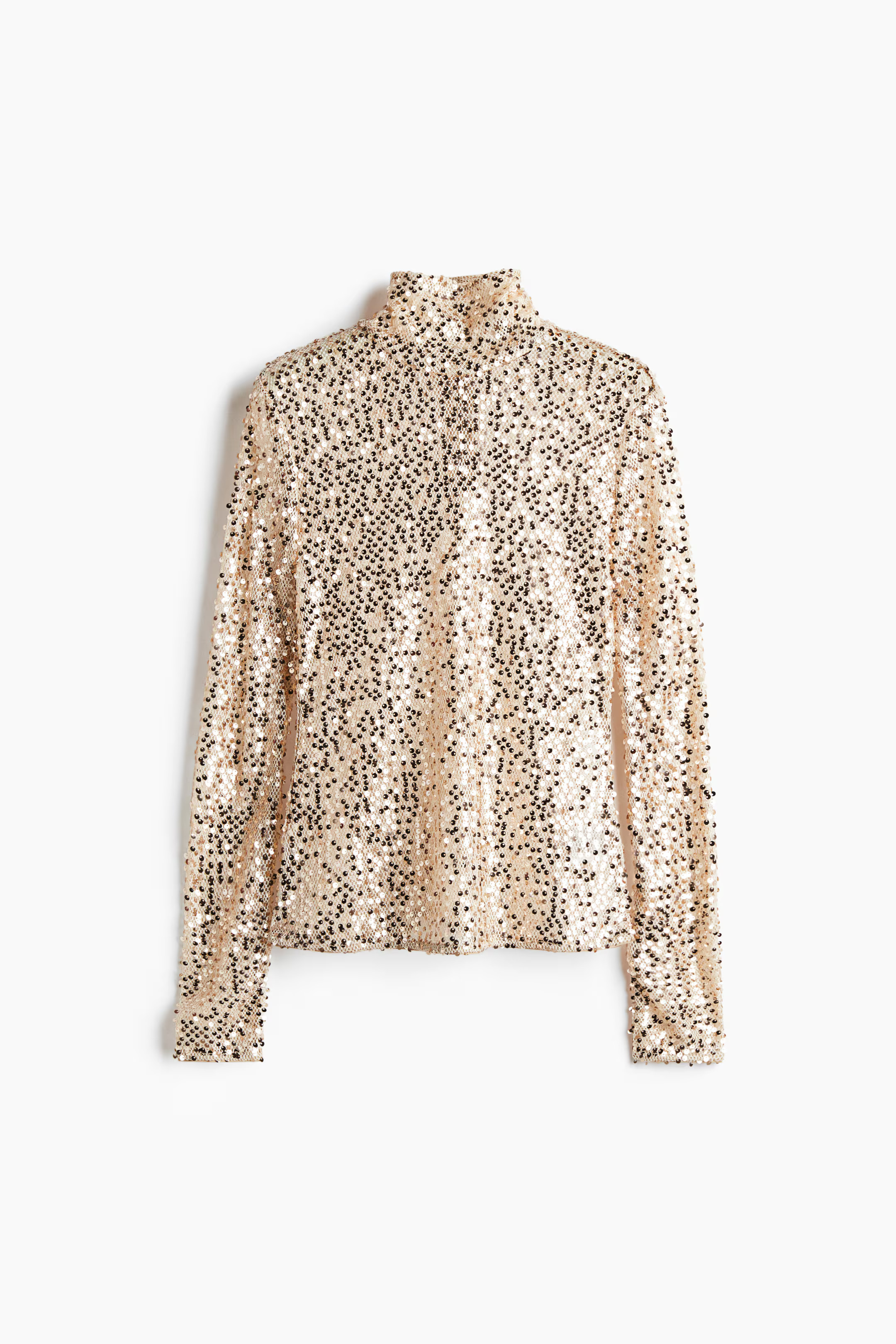 Sequined turtleneck top - Light beige/Gold-coloured - Ladies | H&M GB | H&M (UK, MY, IN, SG, PH, TW, HK)