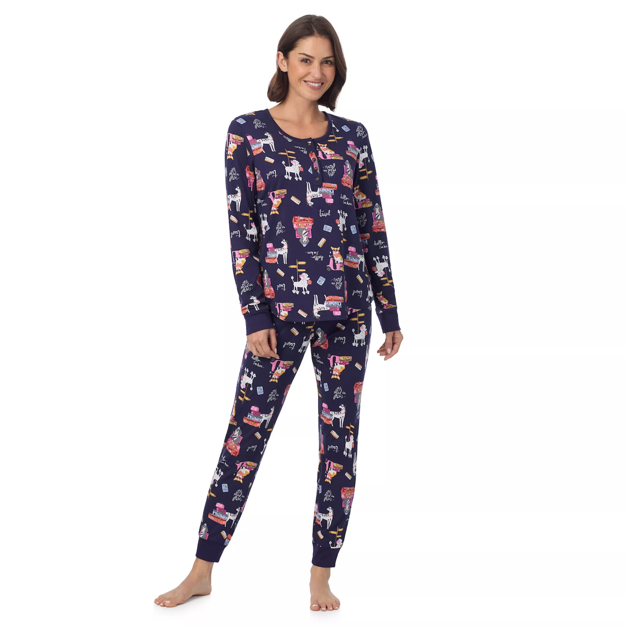 Women's Cuddl Duds® Cozy Long Sleeve Henley Pajama Top & Jogger Pajama Pants Set | Kohl's