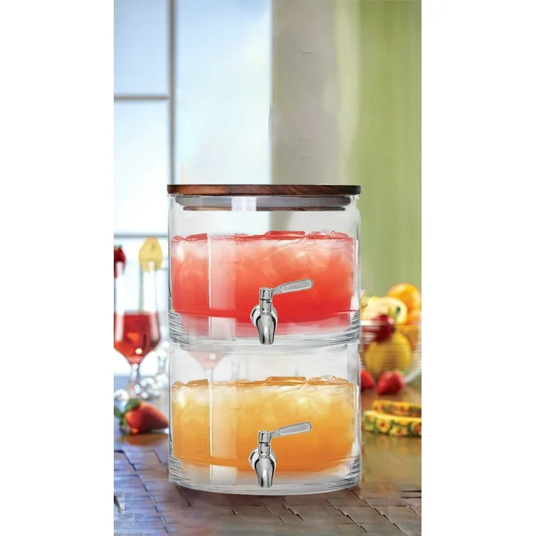 Better Homes & Gardens 240oz Stacking Glass Beverage Dispenser with Acacia Wood Lid | Walmart (US)