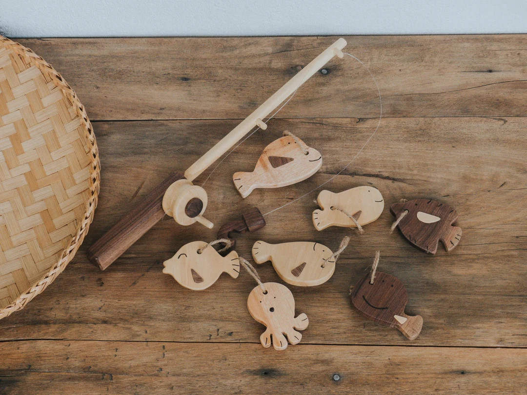 Wooden Fishing Toy For Kids, Montessori Fishing Toy Set, Wooden Fishing Pole And Fish For Baby, W... | Etsy (US)
