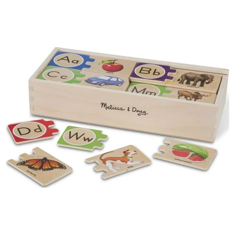 Melissa & Doug Self-Correcting Alphabet Wooden Puzzles With Storage Box (52 pcs) | Walmart (US)