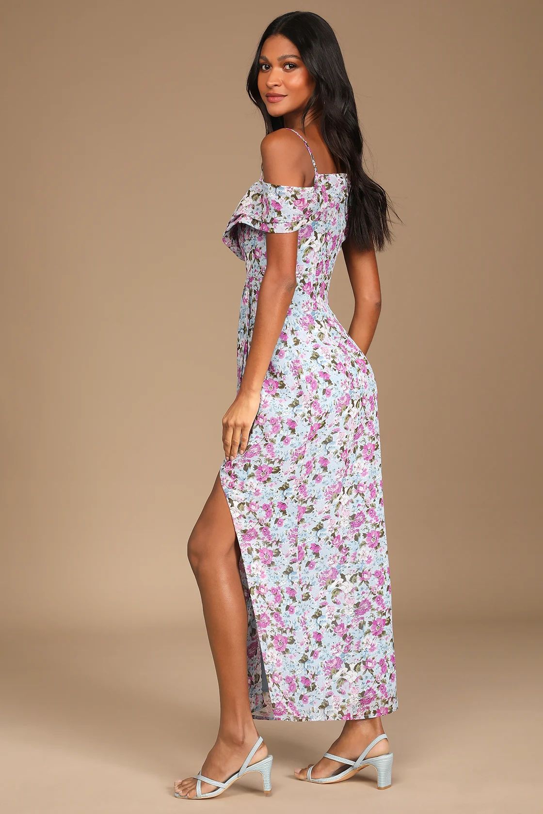 With a Flourish Blue Floral Print Off-the-Shoulder Maxi Dress | Lulus (US)