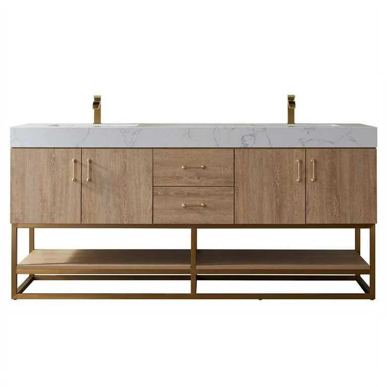 Vinnova Alistair 72" White Grain Stone Top Vanity in Oak w/o Mirror - Walmart.com | Walmart (US)