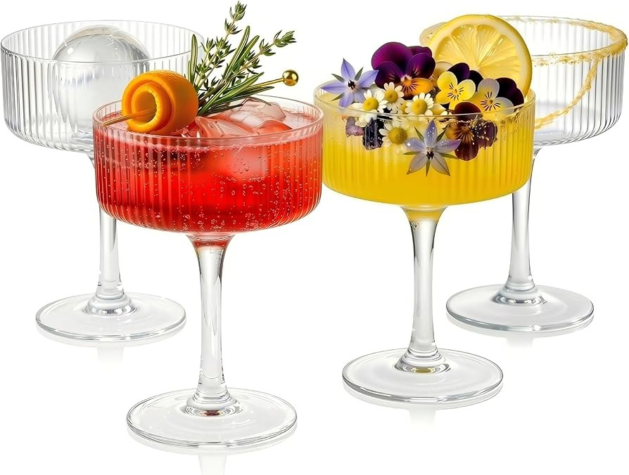 Ciaell Ribbed Coupe Glasses set of 4 - Vintage Cocktail Coupe Glasses - 10 oz Classic Martini Gla... | Amazon (US)
