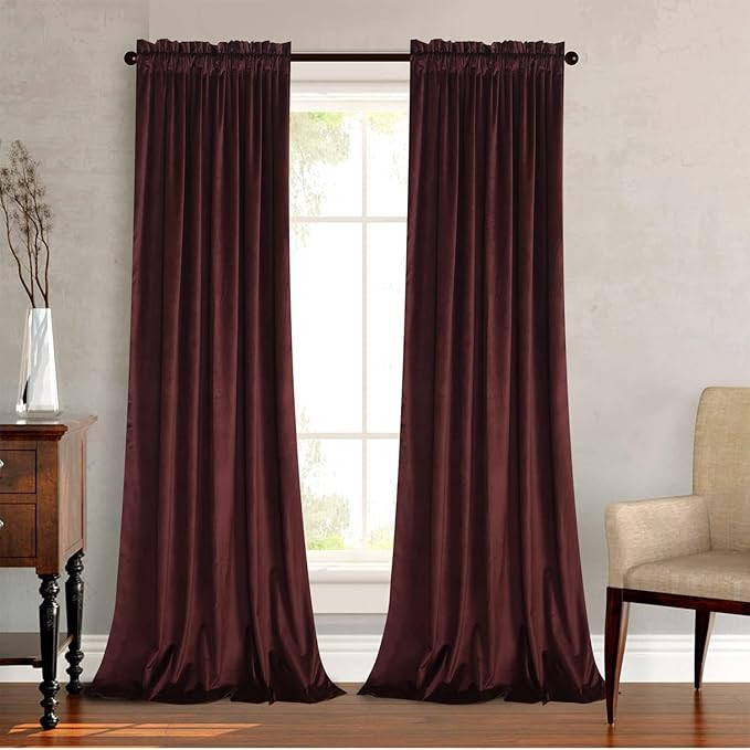 Roslynwood Ruby Wine Velvet Curtains 108 inch for Living Room - Blackout Thermal Insulated Curtai... | Amazon (US)