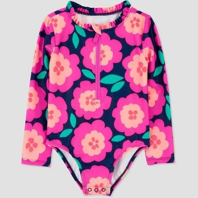 Carter's Just One You®️ Baby Girls' Long Sleeve One Piece Rash Guard - Pink/Navy Blue 18M | Target