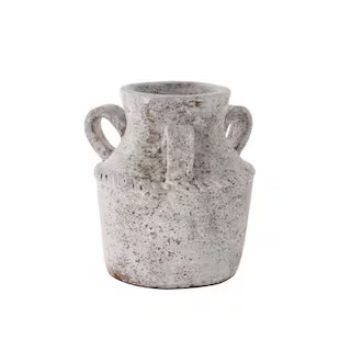 Cream Antique Style Textured Ceramic Decorative Vase with Arched Handles | The Home Depot