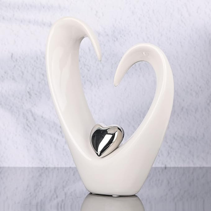 orenm Ceramic Heart Sculpture,White & Silver Abstract Home Decor Statues | 10.2 Inch for Couple W... | Amazon (CA)