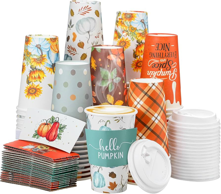 36 Sets/ 108 Pcs Fall Thanksgiving Paper Cups 16 oz Disposable Pumpkin Maple Leaves Fall Coffee C... | Amazon (US)