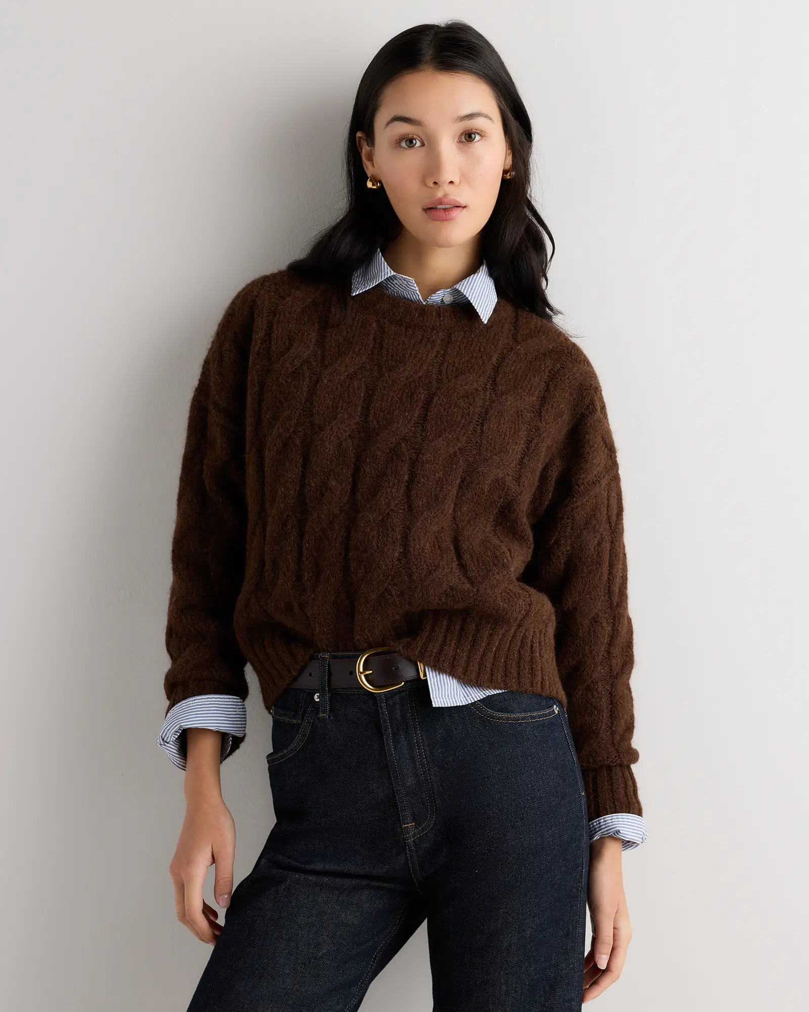 Lofty Baby Alpaca Relaxed Cropped Cable Crewneck | Quince