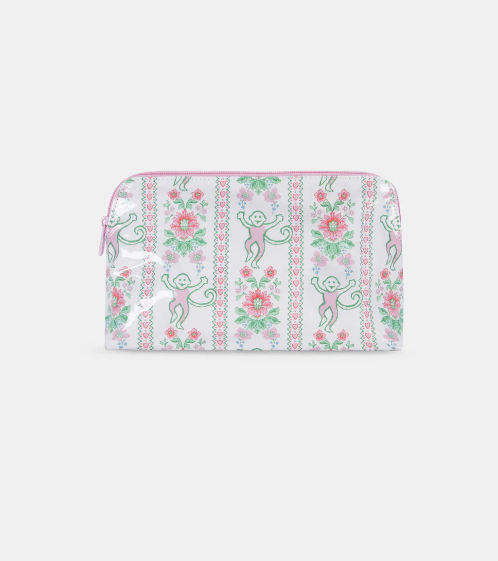Roller Rabbit x Hill House Large Makeup Bag - Pink Monkey Block Stripe | Hill House Home US