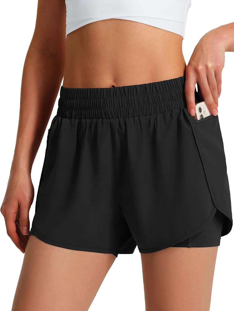 Ksmien Women's Athletic Running Shorts with Liner Phone Pockets | Amazon (US)