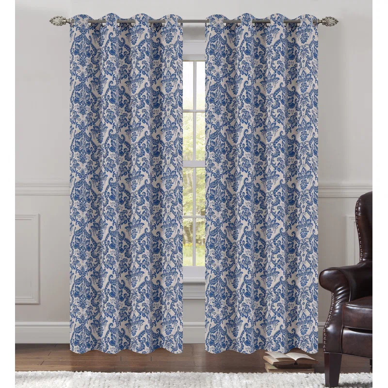 Douglassville Jacquard Damask Semi-Sheer Grommet Curtain Panels (Set of 2) | Wayfair North America