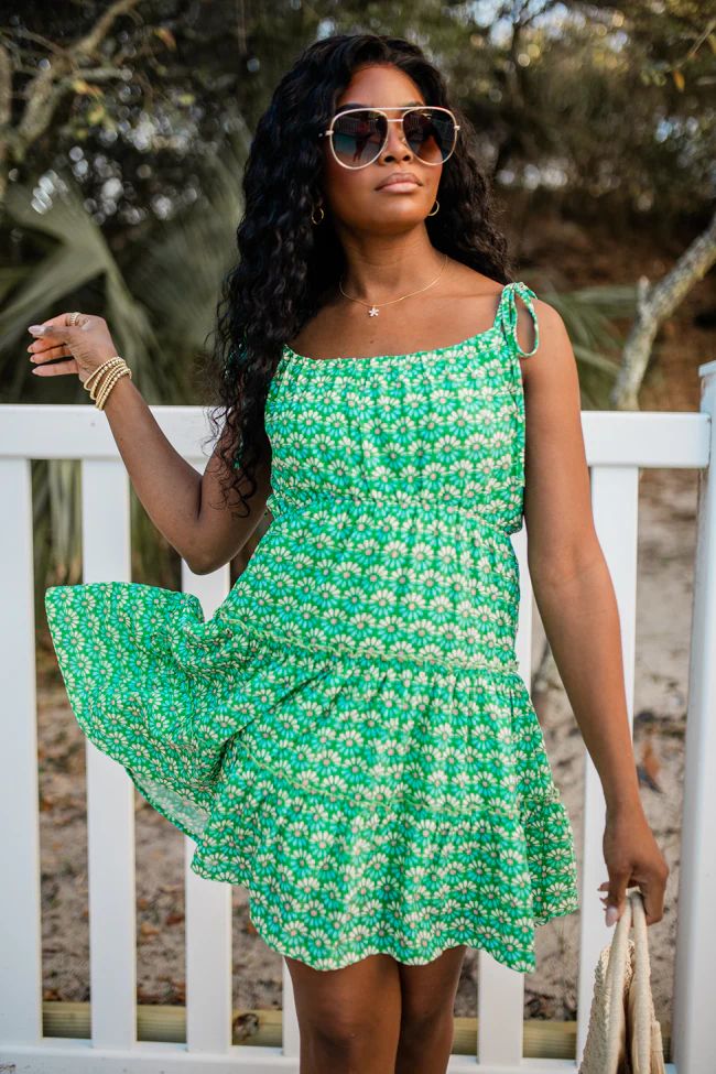 As Free As The Ocean Green Printed Babydoll Dress SALE | Pink Lily