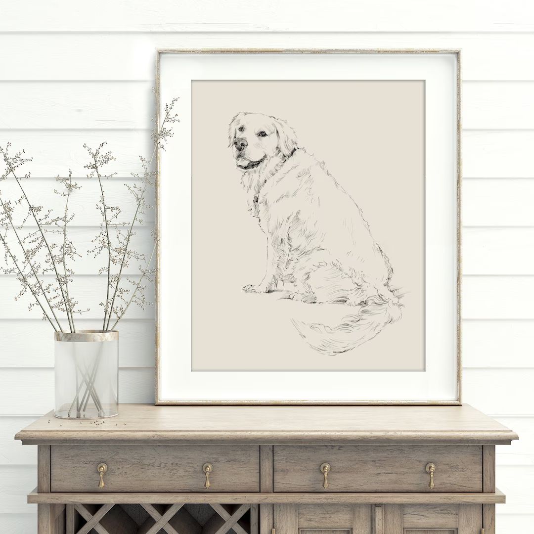 Golden Retriever Fine Art Print. Golden Retriever Drawing. Dog - Etsy | Etsy (US)