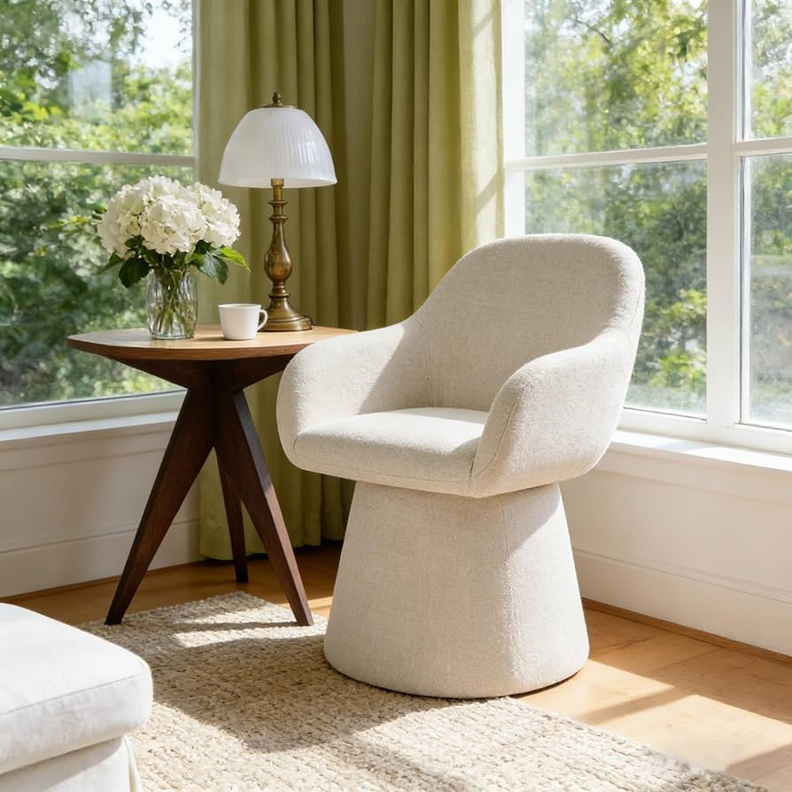 DUHOME Cream Swivel Barrel Back Chair, 360° Rotating Upholstered Dining Armchair, Padded Seat & ... | Amazon (US)