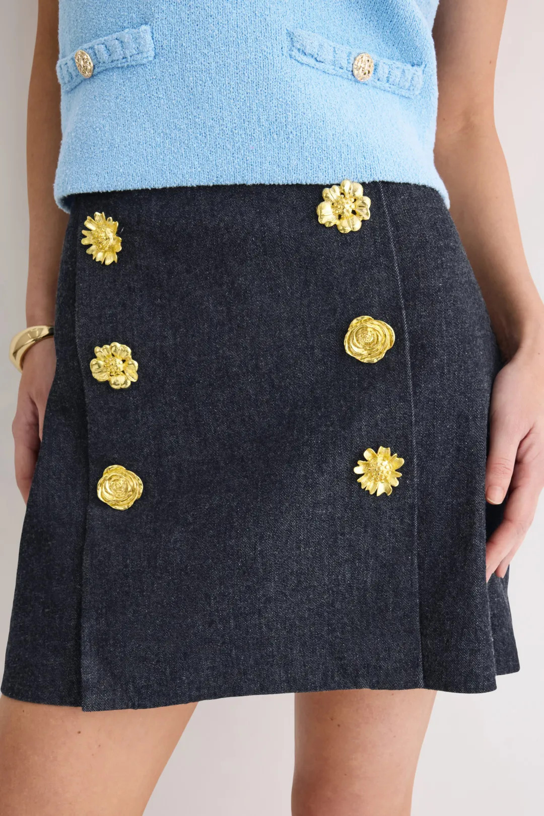 Denim Floral Button Skirt | Rent the Runway