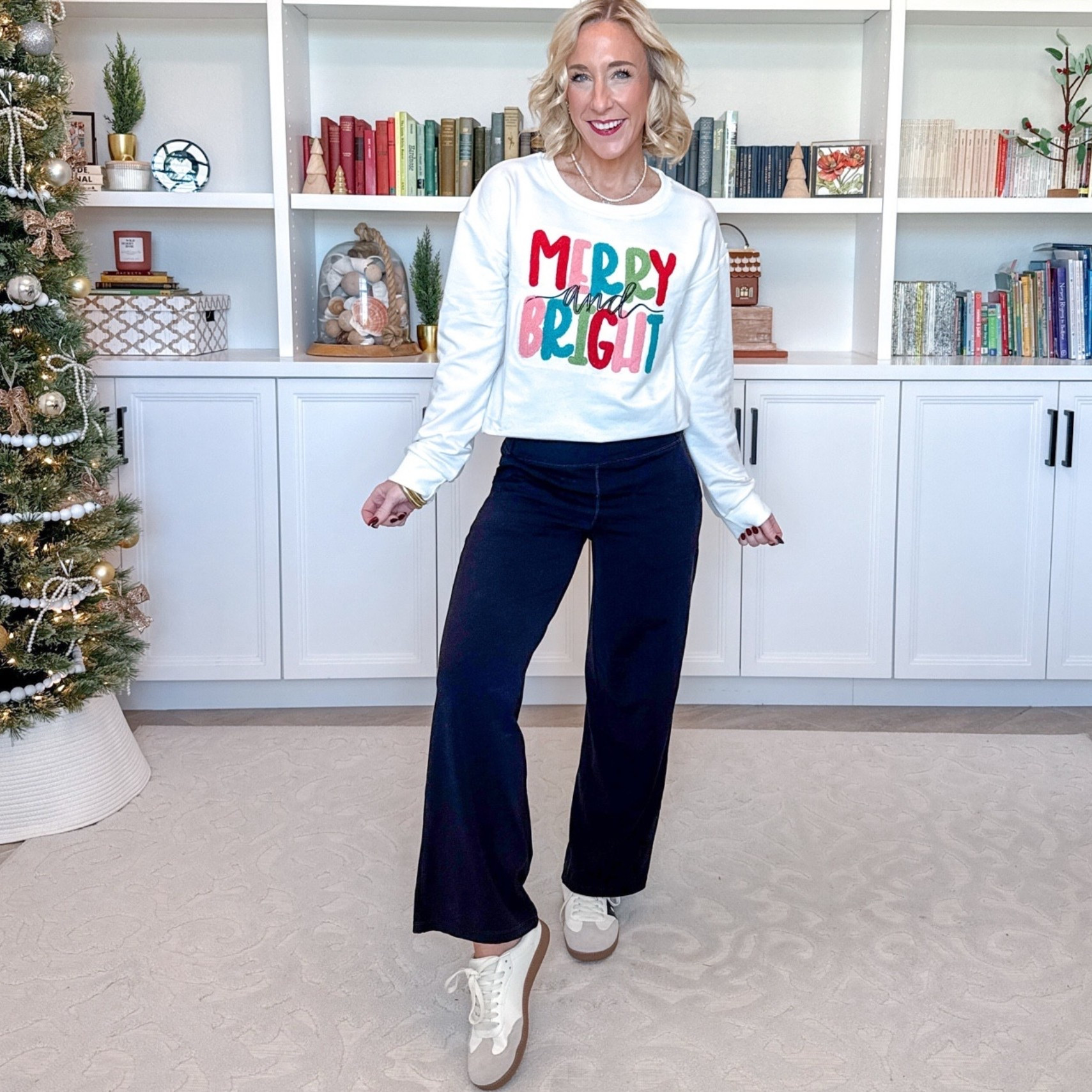 Amazon; holiday graphic tees * ‘Merry & Bright” sweatshirt size medium (tucked it into a belt band). * Wide leg yoga pants size small, short (come in 3 lengths). Use code G4FREE10 for 10% off.  

 

#LTKHoliday #LTKSeasonal #LTKFindsUnder50