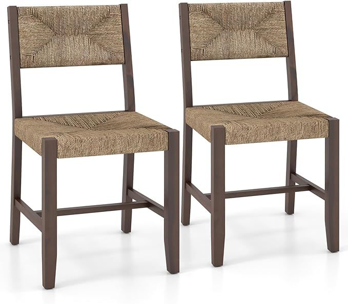 GOFLAME Wooden Dining Chairs Set of 2, Boho Farmhouse Cane Chairs with Natural Weave Seagrass Rat... | Amazon (US)