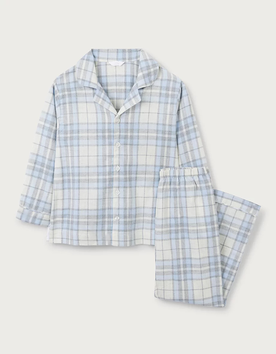 Organic Cotton Relaxed Fit Traditional Ecru & Blue Check Pyjamas (2–12yrs) | The White Company UK & ROW