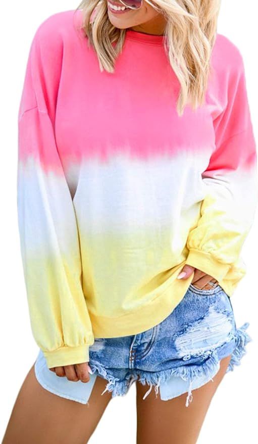 Eytino Women Long Sleeve Sweatshirt Colorblock Tie Dye Printed Pullover Tops(S-2XL) | Amazon (US)
