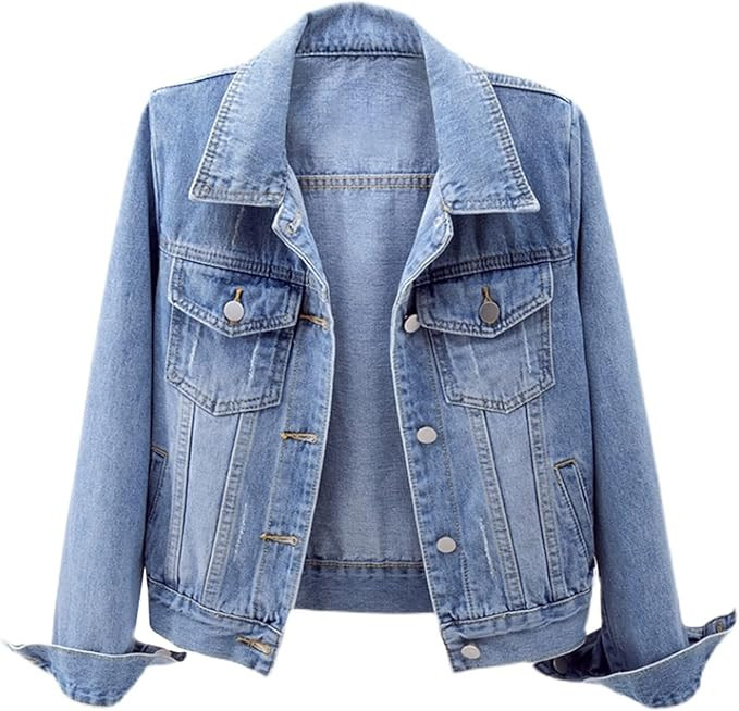 LifeShe Women's Basic Long Sleeve Button Down Distressed Denim Jackets Jean Jacket Coat | Amazon (US)