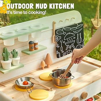 Giant bean Mud Kitchen for Kids Outdoor, Deluxe Wooden Toy Play Kitchen Set, with Sand and Water ... | Amazon (US)