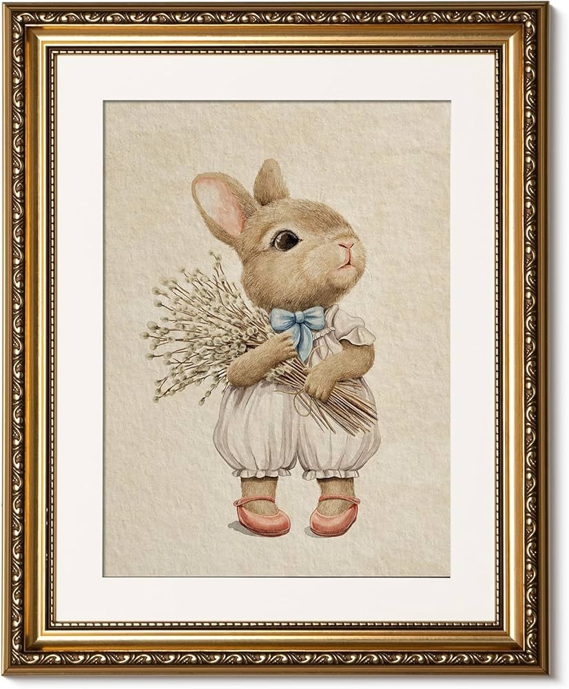 ARPEOTCY Gold Framed Canvas Wall Art, Baby Rabbit Animal Art Prints, Cute Bunny Decor for Kids Gi... | Amazon (US)