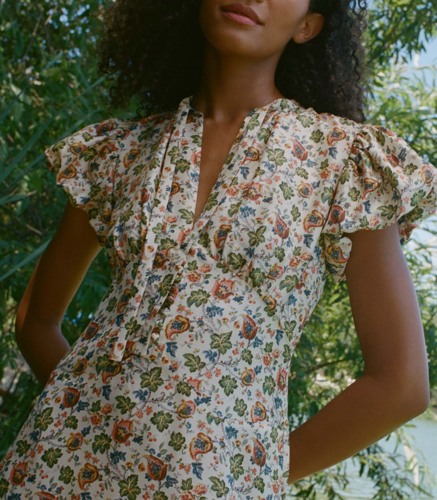 Charlene Dress - Ivory Mulberry Vine Floral | DÔEN | DOEN