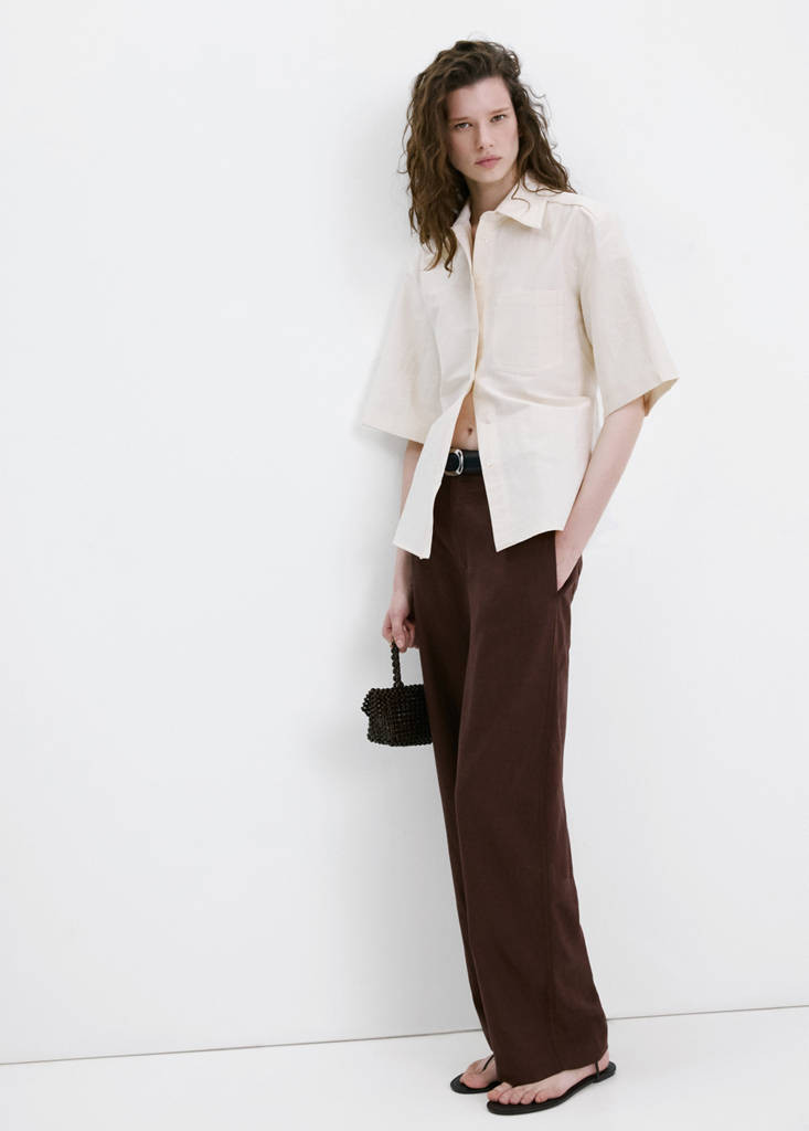 Linen high-waist trousers chocolate - Woman - 8 - MANGO | MANGO (UK)