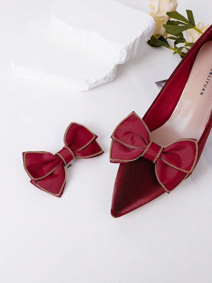 1pair New Style Double Layer Bowknot Shoe Clips With Laced Chain For High Heels Or Flats | SHEIN