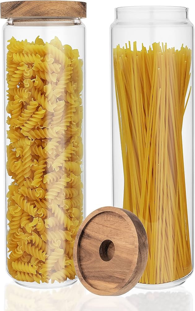 Glass Jars with Acacia Lids – Set of 2 High Borosilicate Glass Containers with Wooden Lids 54oz... | Amazon (US)