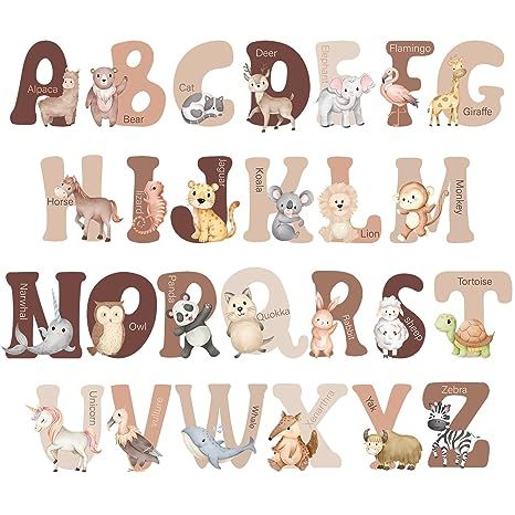 Hoteam Animal Alphabet Wall Decals Boho ABC Stickers Large Wall Letters Decor for 26 English ABC ... | Amazon (US)