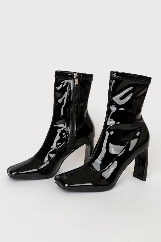 Lennon Black Patent Square Toe High Heel Boots | Lulus (US)