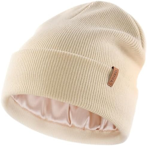FURTALK Satin Lined Beanie for Women Men Knit Beanie Hat Acrylic Winter Hats Warm Slouchy Skull C... | Amazon (US)