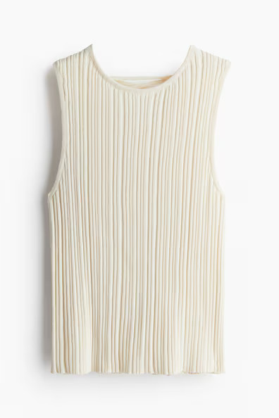 H & M - Lacing-detail rib-knit vest top - Beige | H&M (UK, MY, IN, SG, PH, TW, HK)