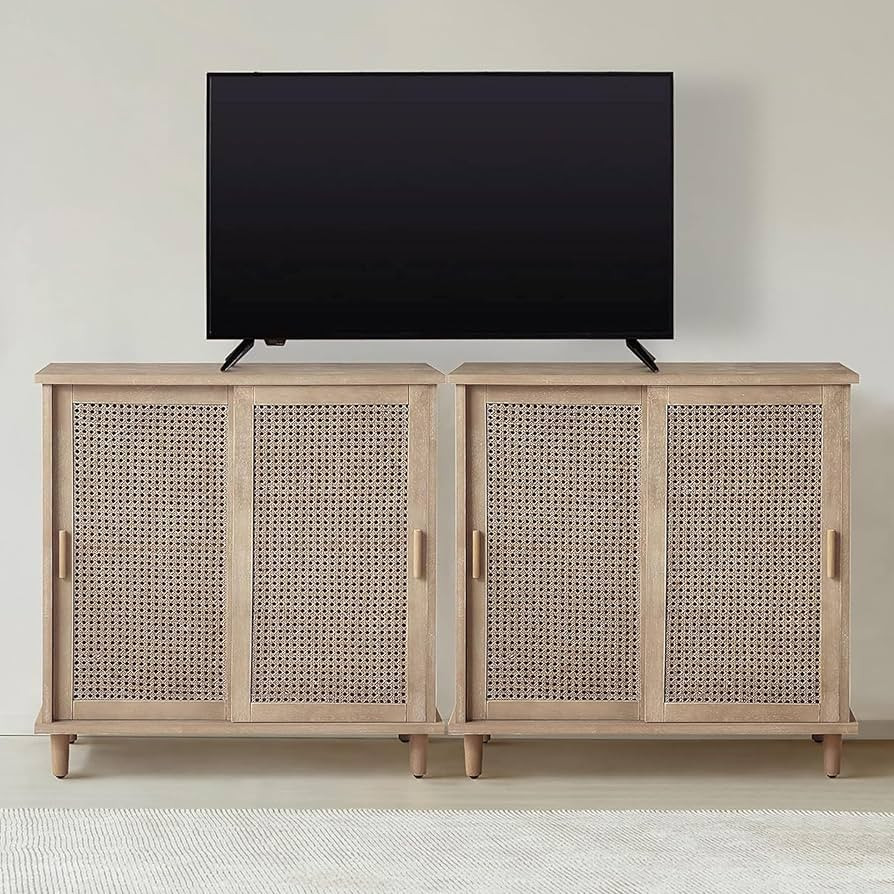 Zouron Rattan Entryway Cabinet with Sliding Doors, Accent Storage Cabinet with Woven Rattan Wicke... | Amazon (US)