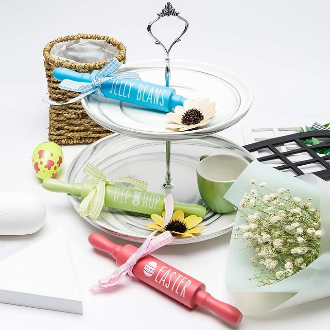 3Pcs Easter Rolling Pin Decor Wooden Tiered Tray Decoration Rustic Farmhouse Rae Dunn Home Décor... | Amazon (US)